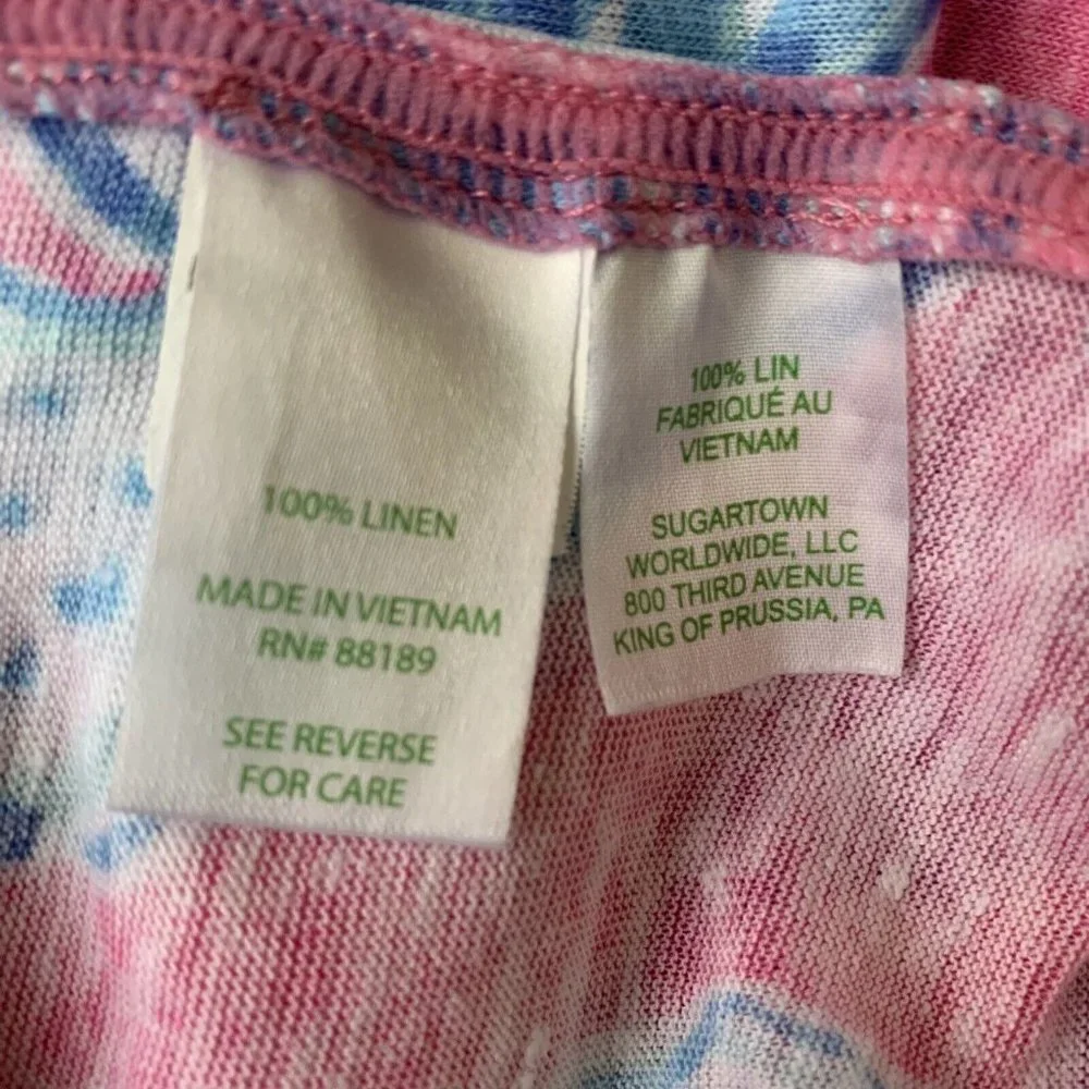 Lilly Pulitzer Mikela Top Pink Pout Barefoot Princess Blue SHELLS 100% Linen XS